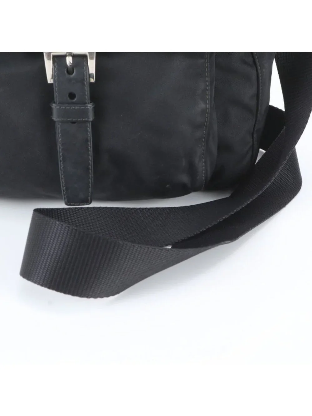 Prada Tessuto Nylon Triangle Logo Leather Shoulder Bag Crossbody Messenger Black